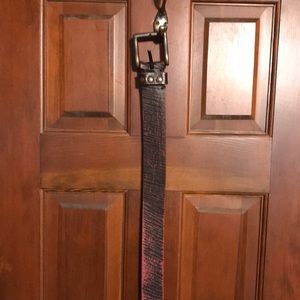 Distressed leather black and red 60 inch belt
